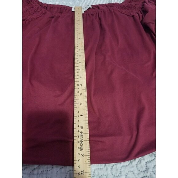 Hiatus Wine Red Top 1X Balloon Sleeves Off Shoulder - Picture 6 of 6